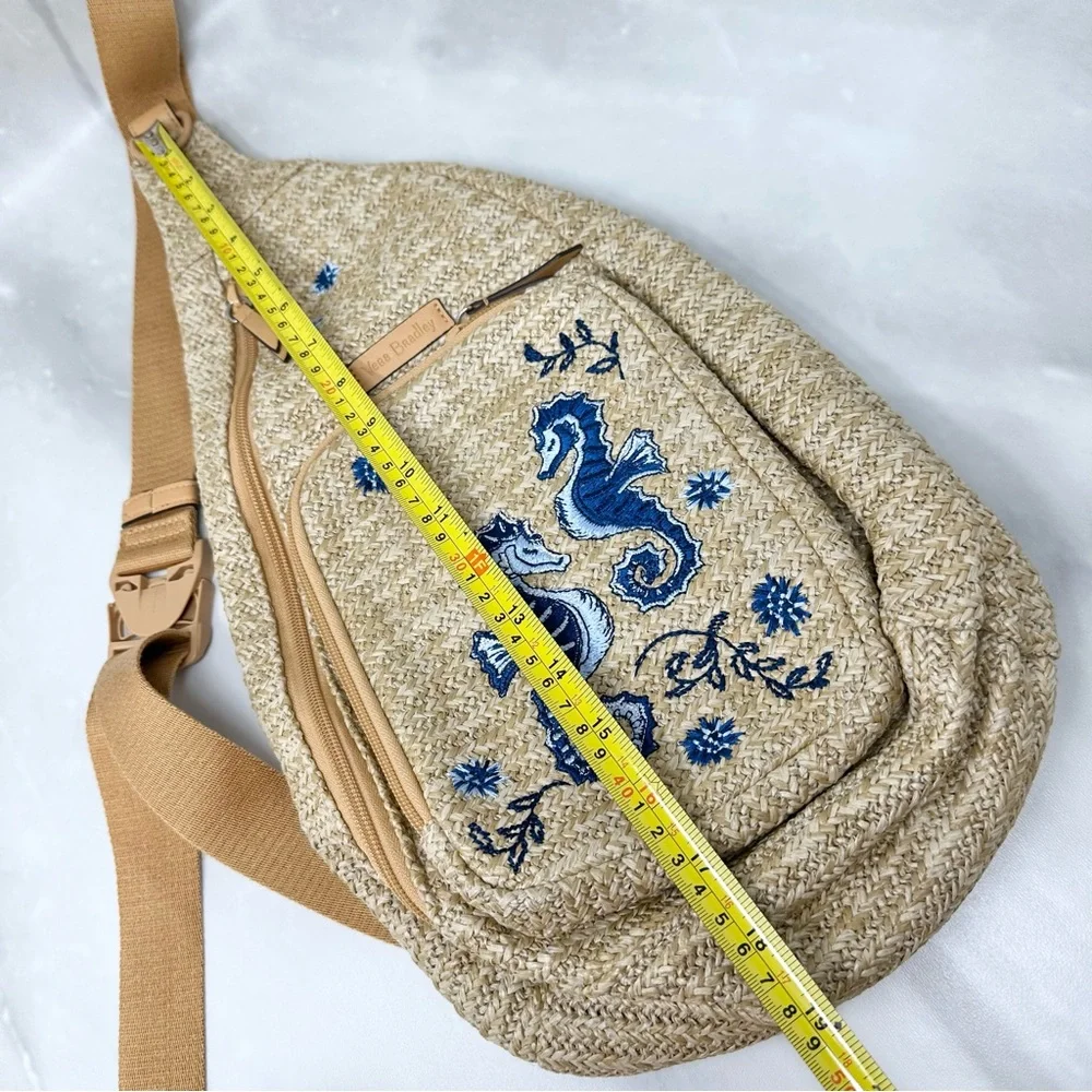 Vera Bradley Straw Sling Backpack Blue Seahorse Embroidery